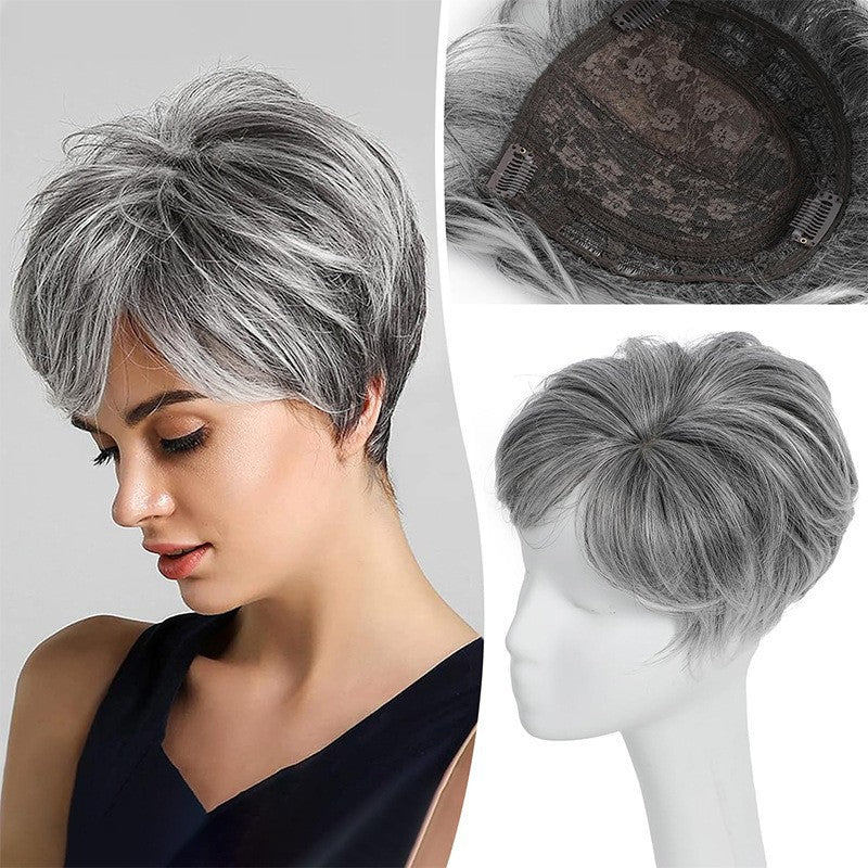 Women's Hairpiece Chemical Fiber Short Curly Increase Cover Gray Wig