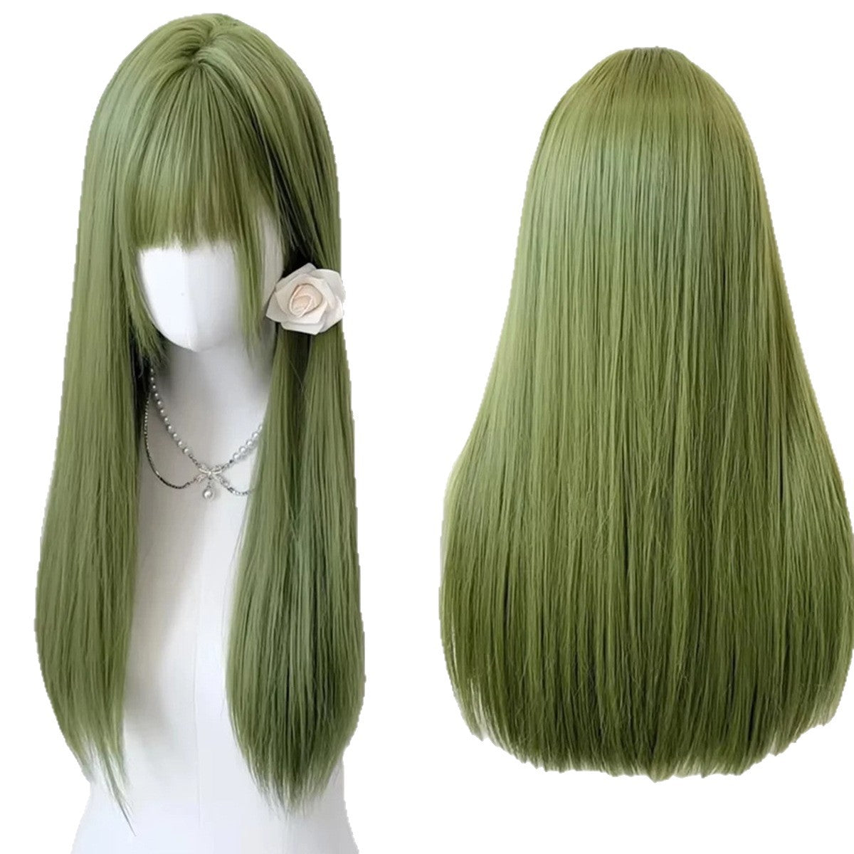 Women's Fruit Green Style Shoot Mori Daily Long Straight Wig