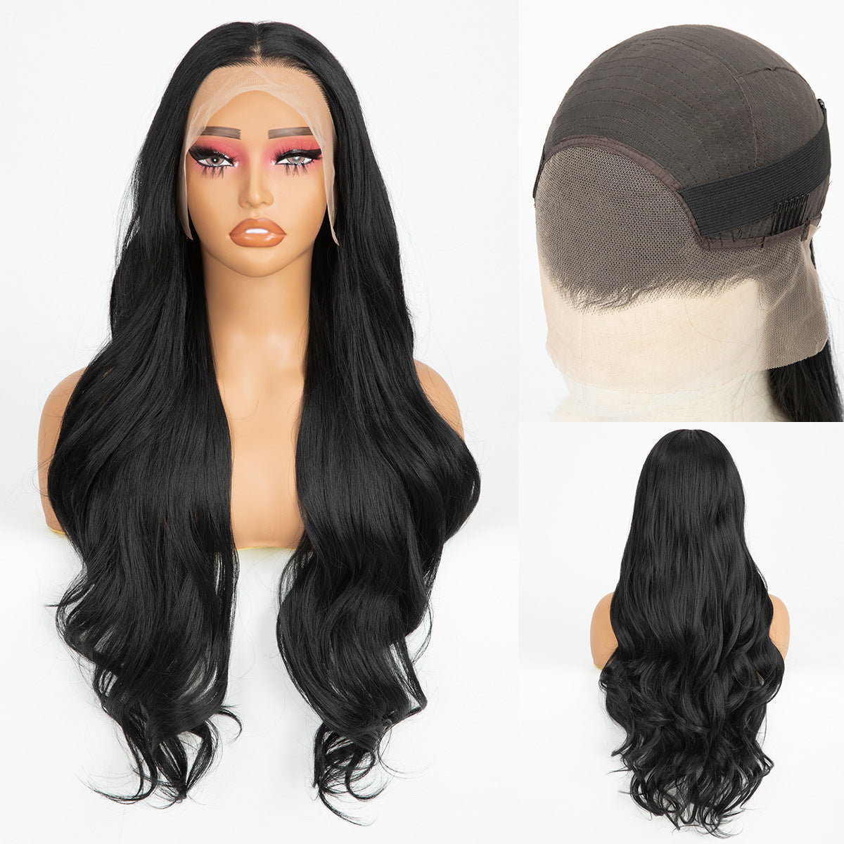 Forehead Lace Headband Hand-woven Long Curly Hair Black Other Wig