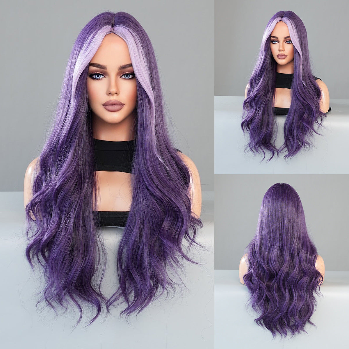 Women's Wave Highlights Purple Curly Hair Roland Chemical Wig Long Curls