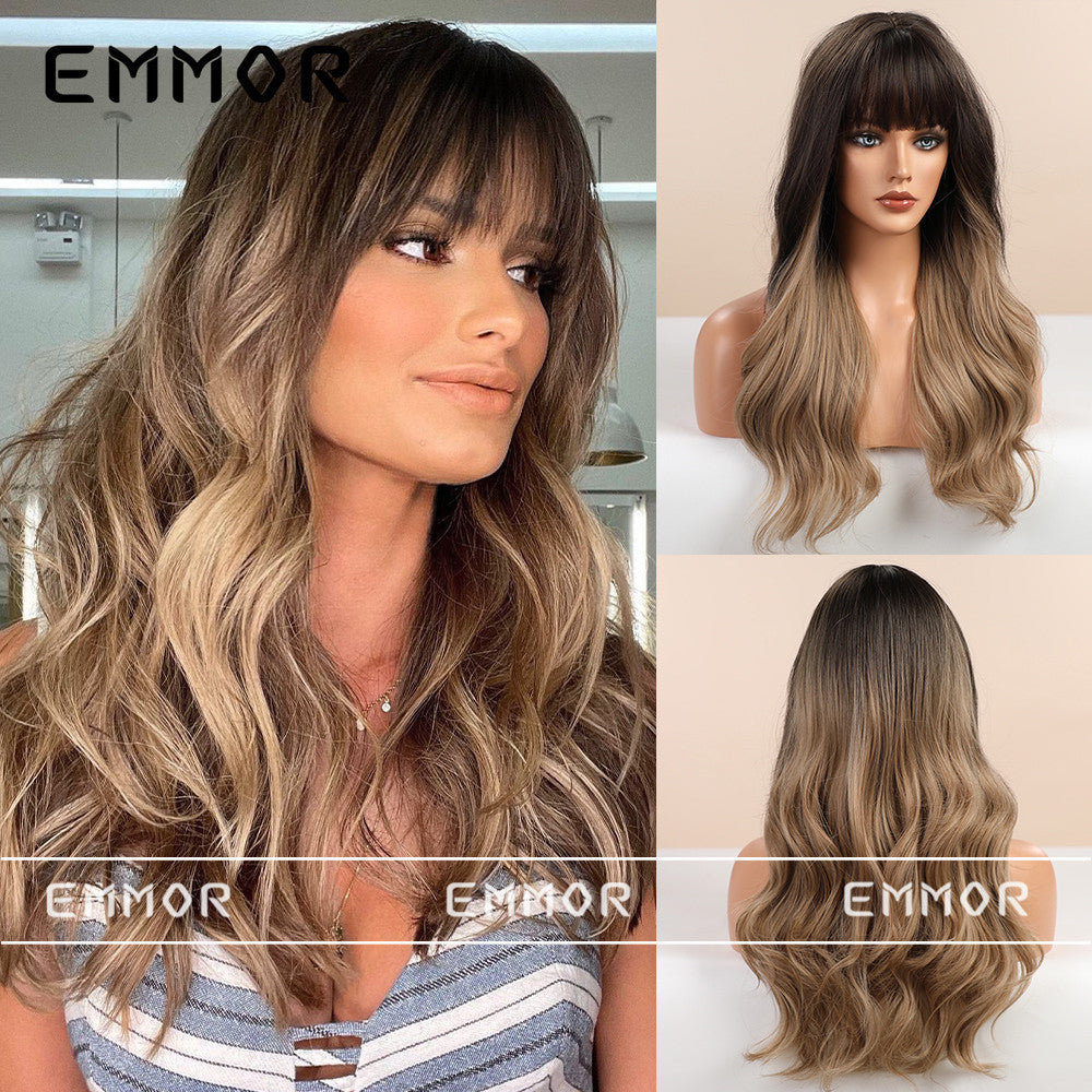 Women's Air Bangs Big Wave Curly Hair Gradient Wig Long Curls