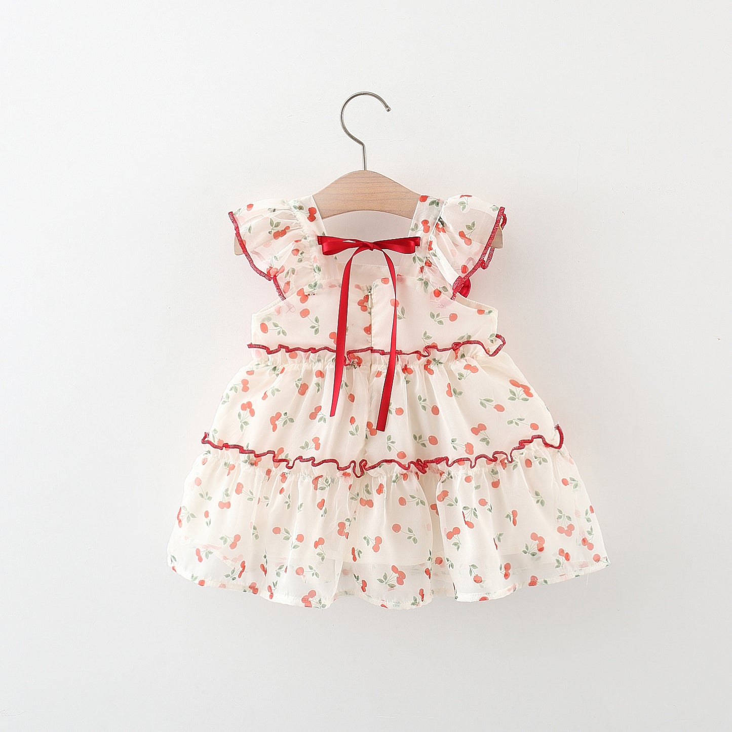 Bow Cherry Chiffon Thousand Layer Small Children's Dress