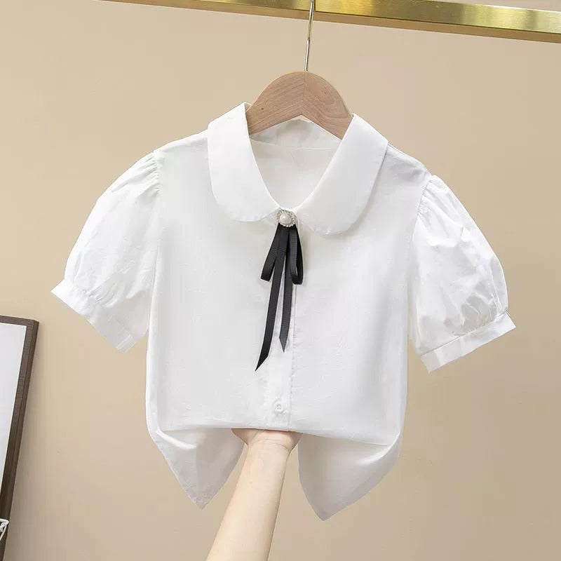 Children's Summer Clothing Cotton Short-sleeved White Primary School Children's Shirt