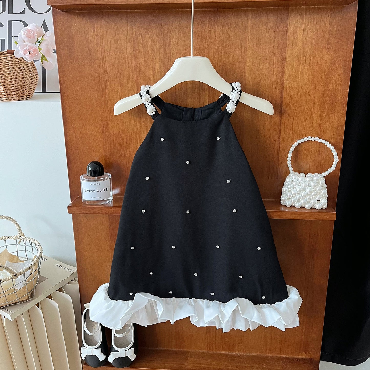 Summer Korean Style Black Princess Suspender Western Children's Dress