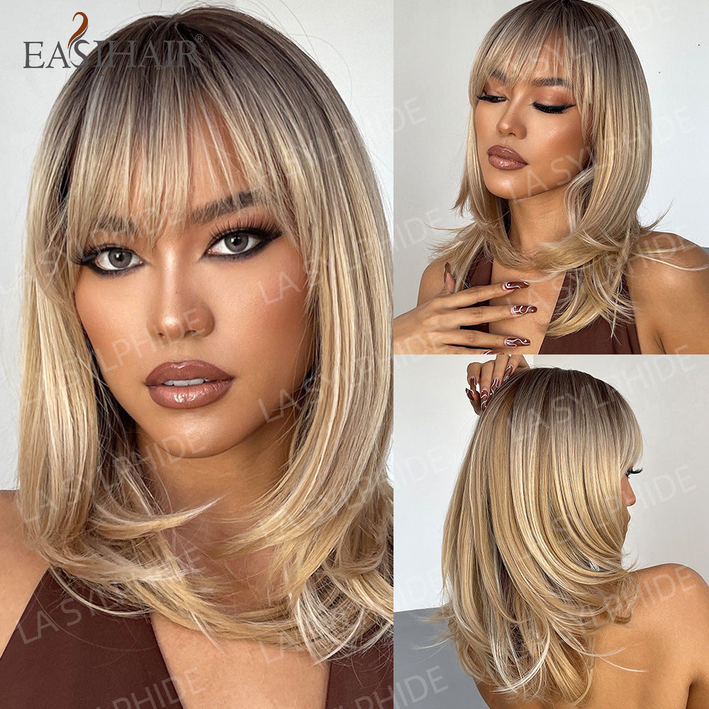 Synthetic Bob With Bang Brown Hair Long Straight Wig