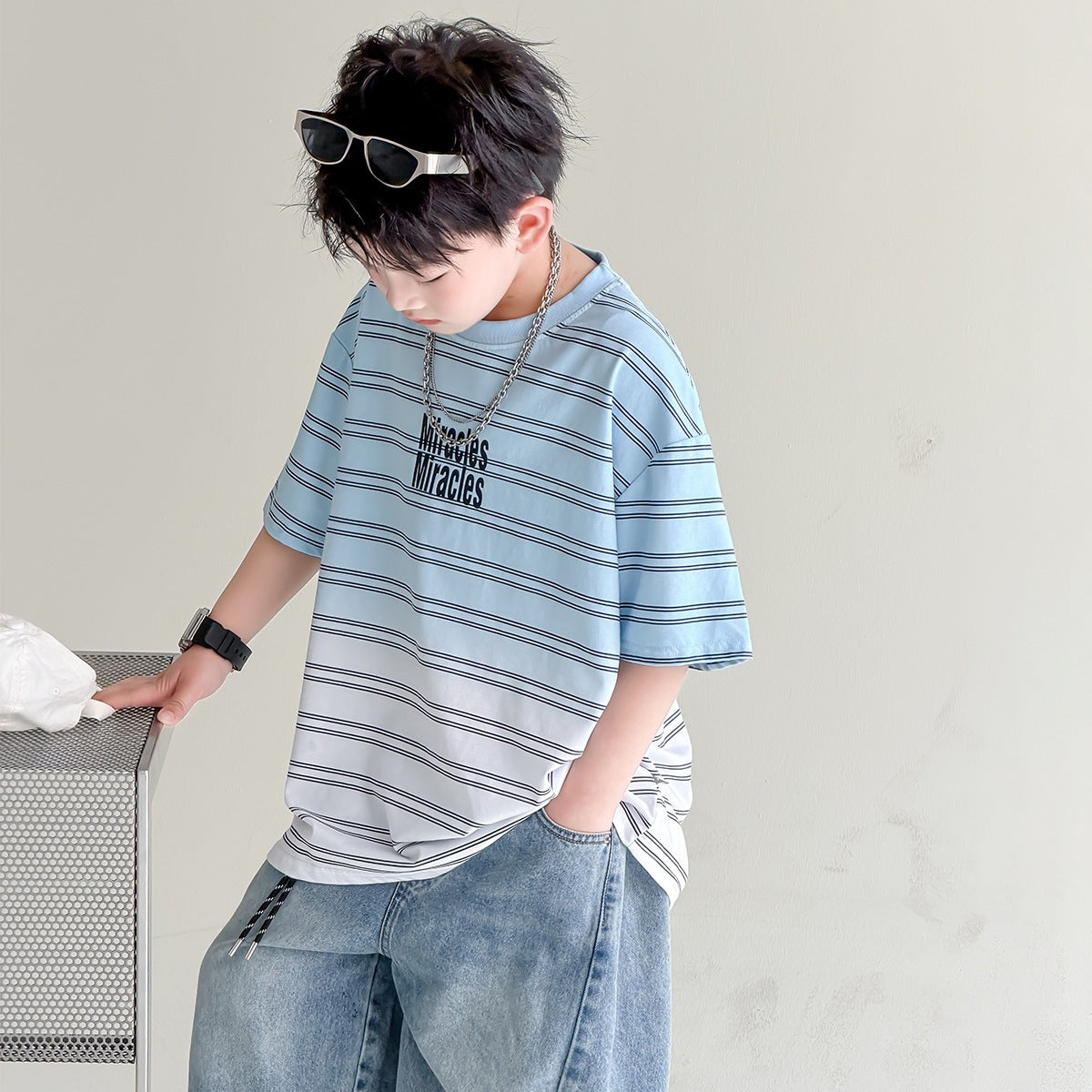 Children's Clothing Boy's Short-sleeved Summer Clothes Medium Big Boys Cotton Children's T-shirt