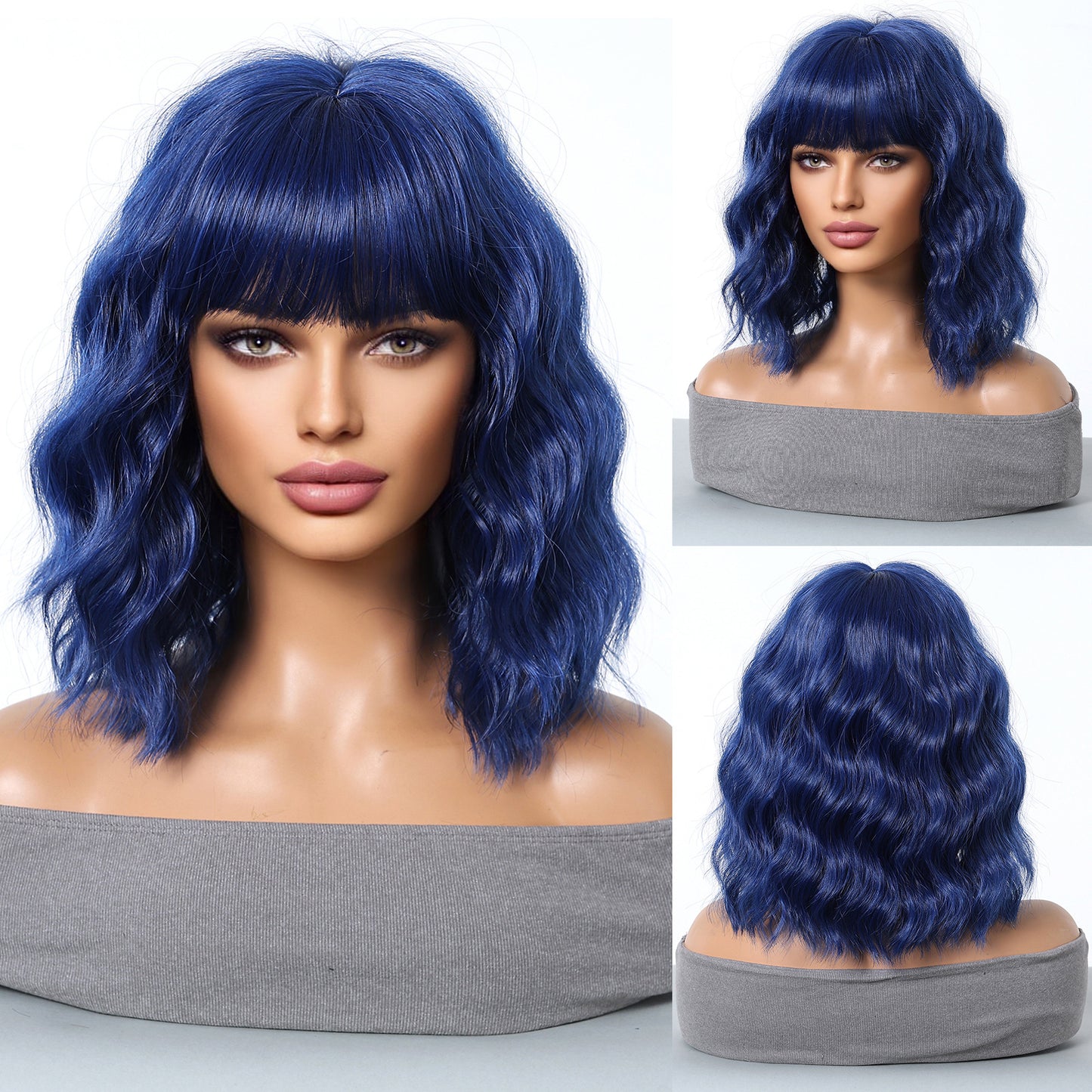 Female Natural Straight Bangs Realistic Golden Wig Short Curly Hair