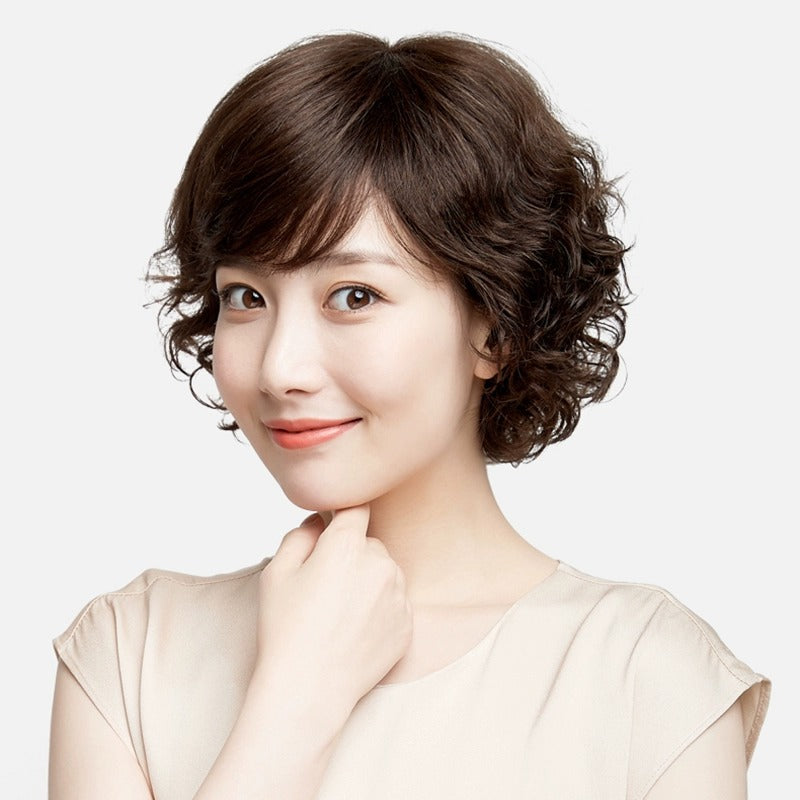 Women's Cover For Mother Style Repairing Face Skin Real Fluffy Wig Short Curly Hair