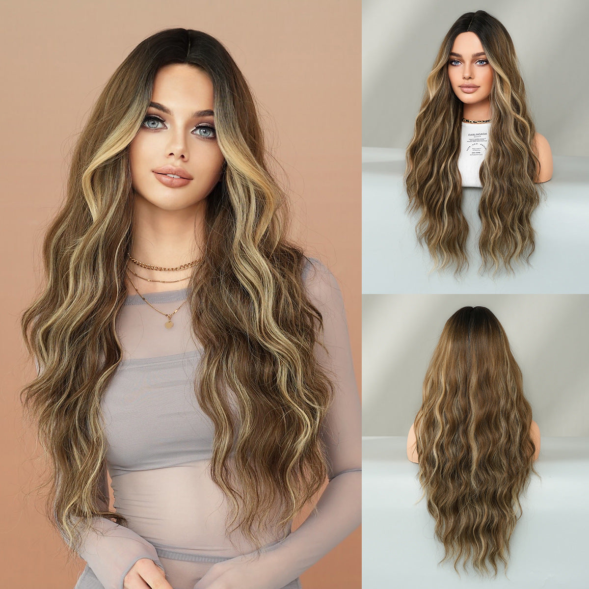 Women's Fashion Mid-point Dyed Curly Hair Sheath Big Wig Long Curls