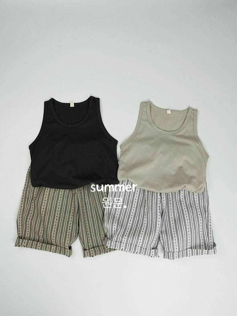 Children's Summer Korean Style Bermuda Shorts Boys Lightweight Striped Cropped Outer Children's Pants