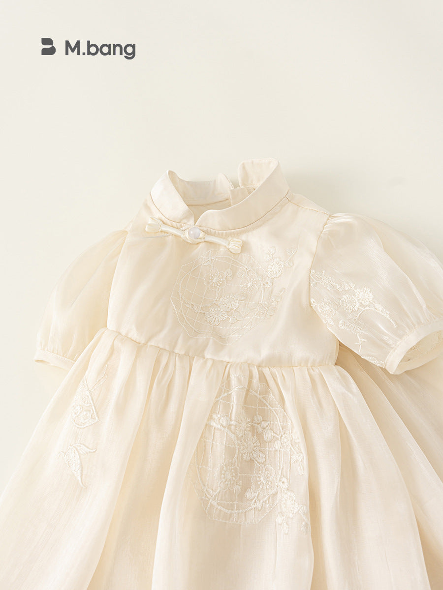 Children's Summer National Style Puff Sleeve Princess Chinese Tulle Children's Dress