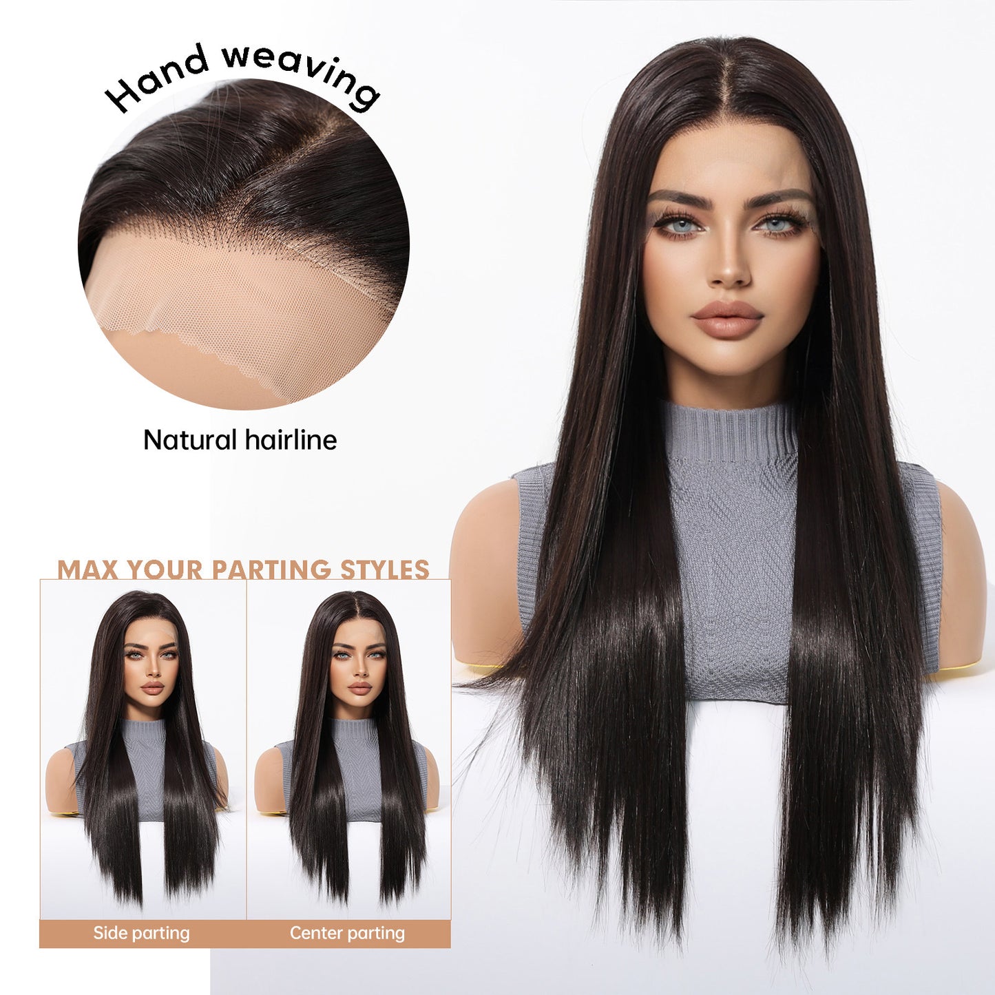 Women's Large Area Lace Casual Split Hair High Temperature Resistant Chemical Long Straight Wig