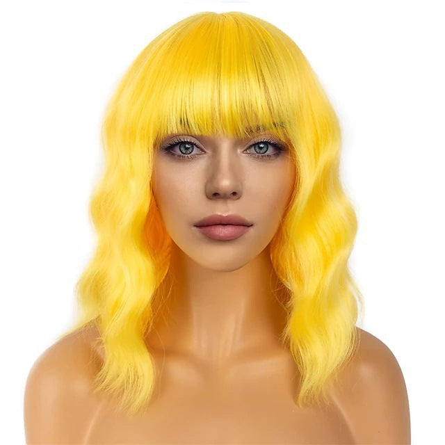 Women's Halloween Festival Rose Net Mid-length Shawl Wig Short Curly Hair