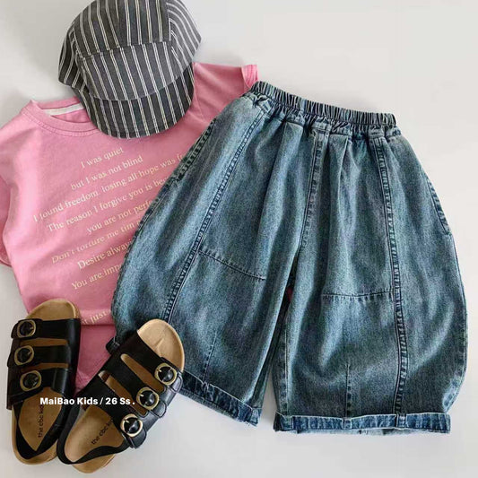 Children's Summer Korean Style Wide Leg Jeans Thin Cropped Children's Pants