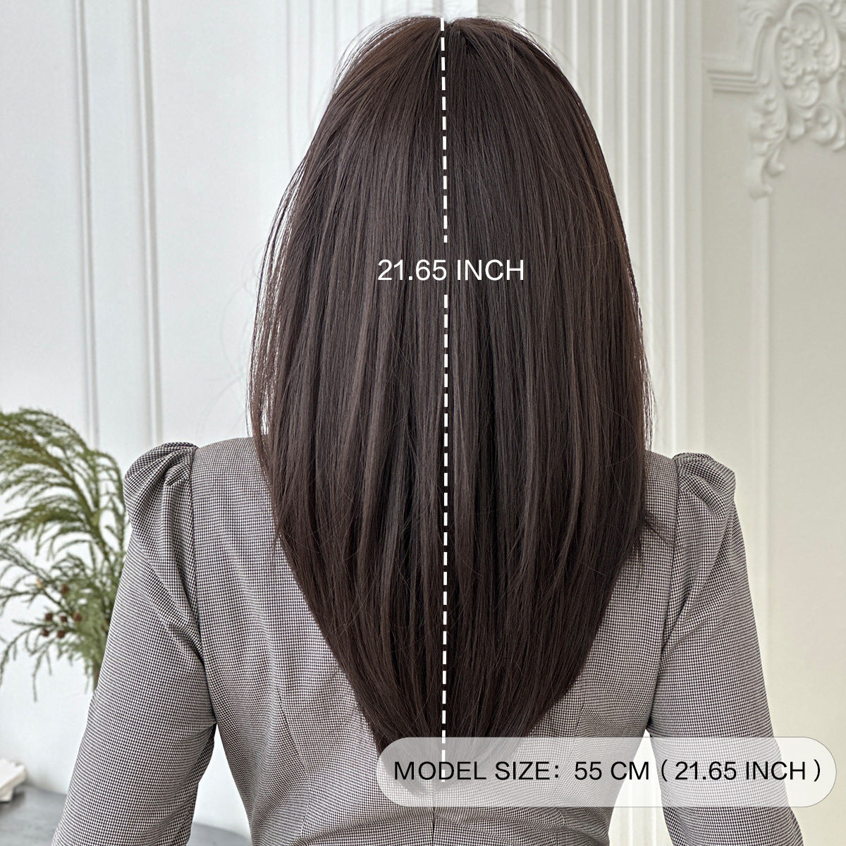 Female Mid-length Long Chest Dark Brown Layers Air Wig Short Straight Hair