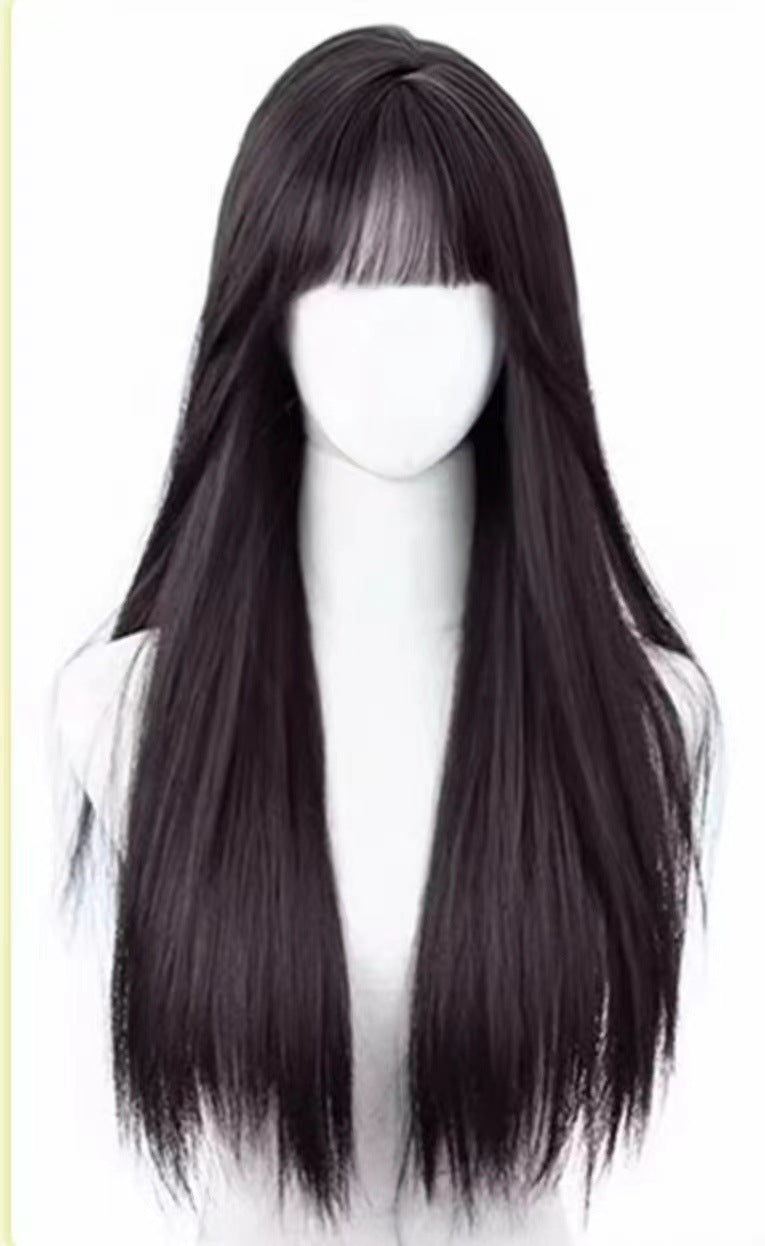Mid-length Hair Natural Simulation People Full Long Straight Wig