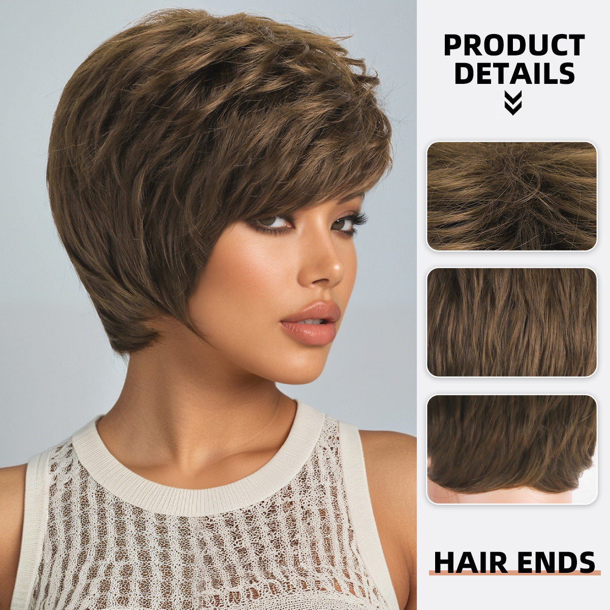 Women's Fashion Brown Bangs Full Top Wig Short Curly Hair