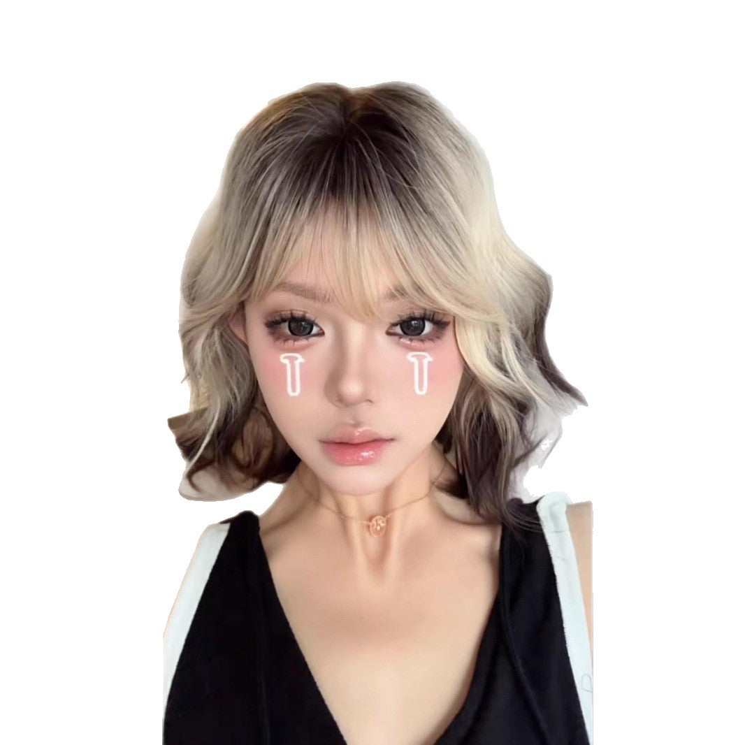 Coney Siam Roll Egg Natural Daily Black White Gradient Mesh Wig Short Curly Hair