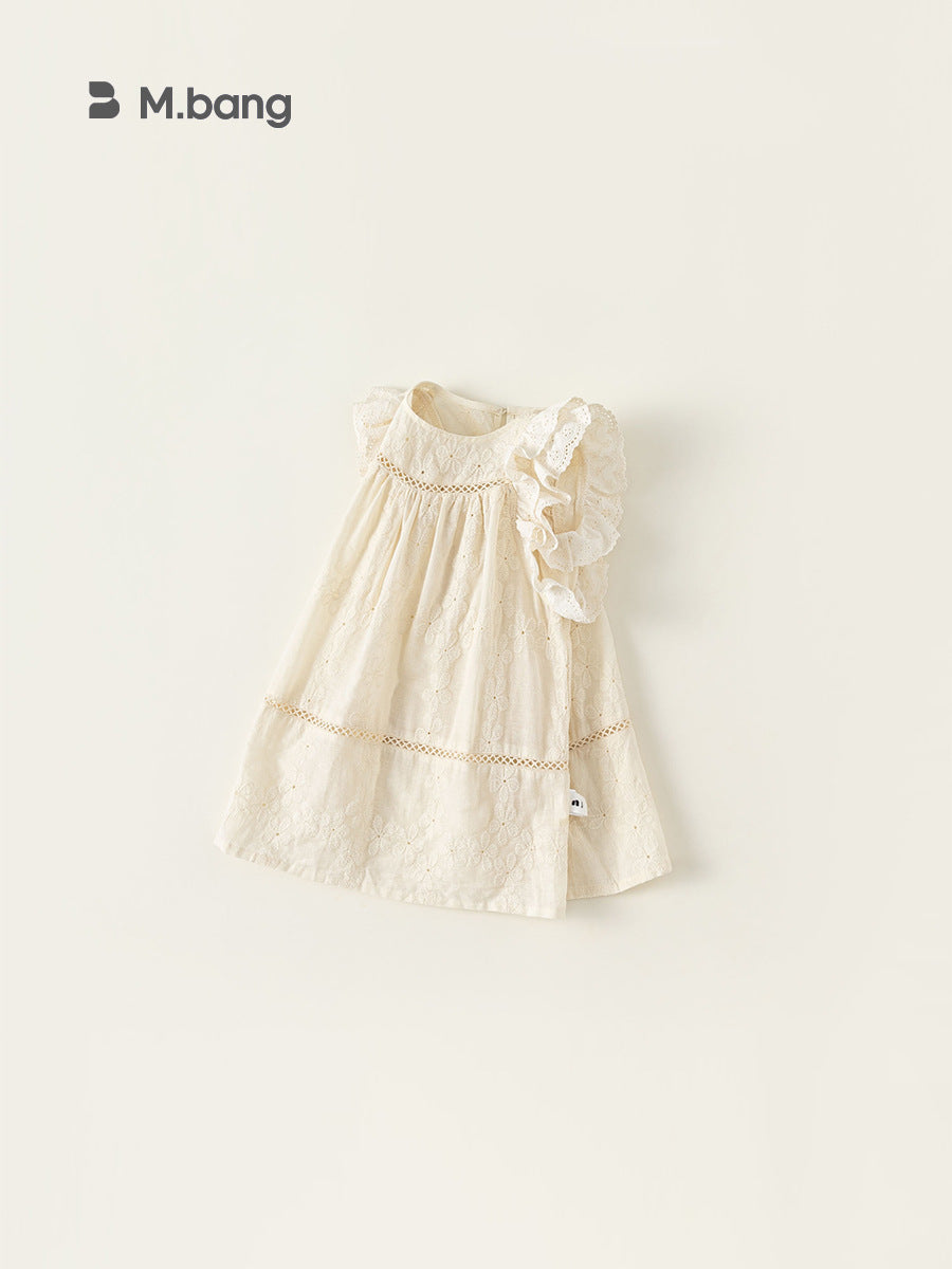 Children's Clothing Summer Sweet Flying Sleeve Hollow Flower Skirt A- Children's Dress