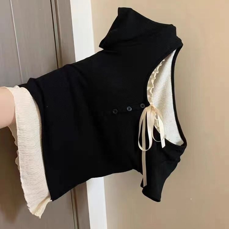 Children's Fake Two-piece Shoulder Short Sleeve Medium Big Sweet Cute Stylish Children's T-shirt