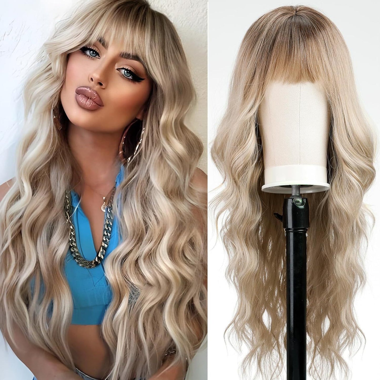 Women's Fashion Synthetic Wigs Brown Gradient Color Wig Long Curls