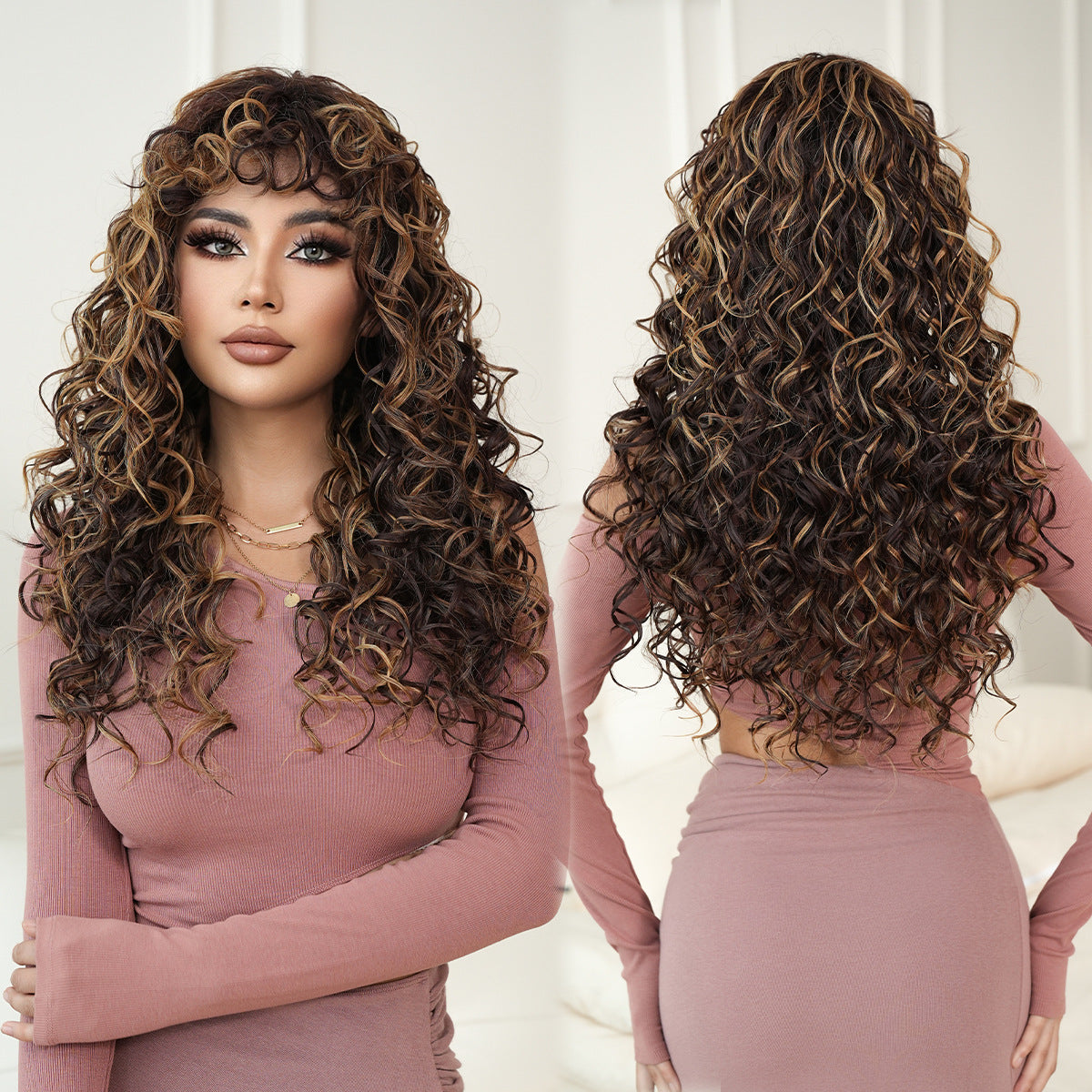 Curly Black Spring Roll Long Hair Straight Bangs Chemical Fiber Other Wig