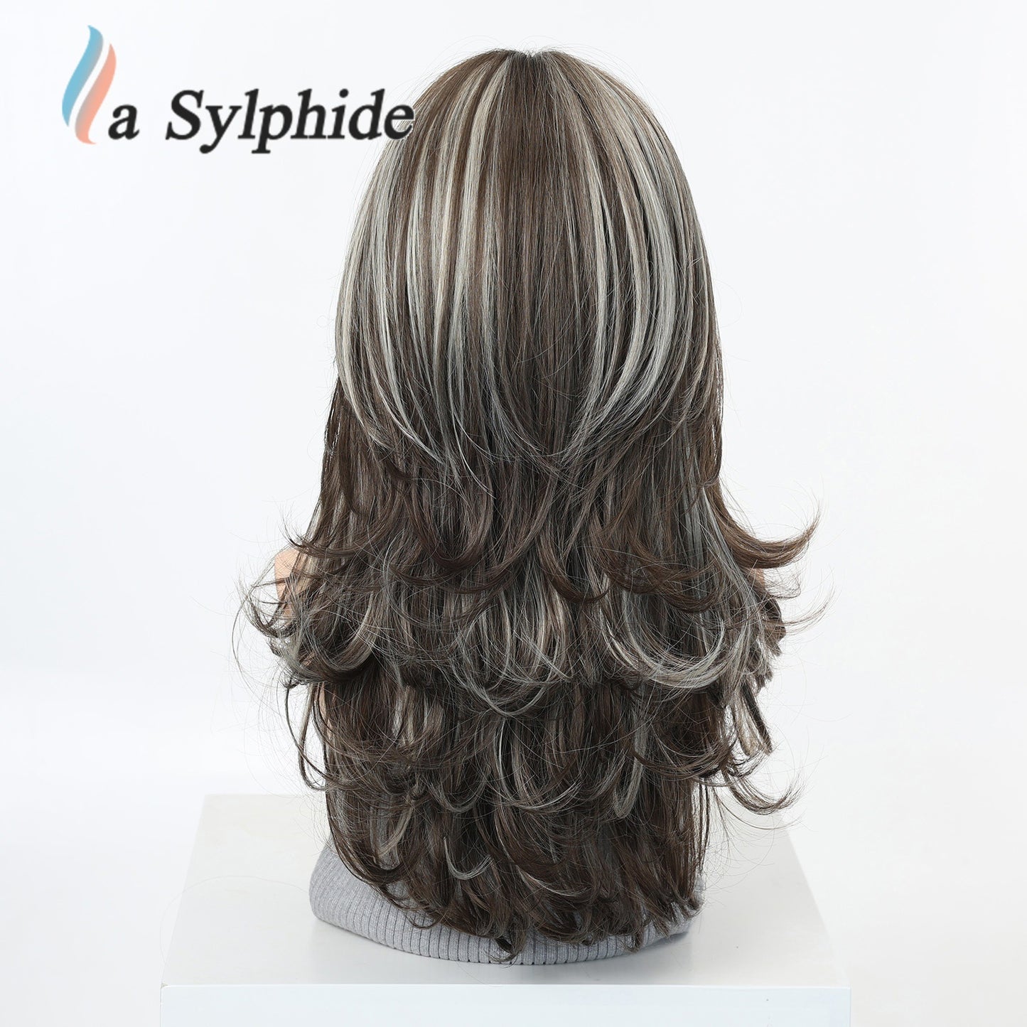 Female Brown Sier Gray Dyed Curly Hair Wig Long Curls