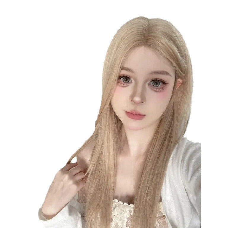 Women's Hair Anchor Team White Gold Color Medium Long Straight Wig