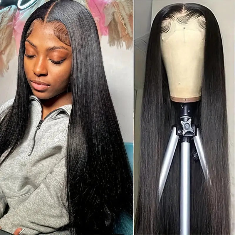 Casual Front Lace Human Hair Headgear Long Straight Wig
