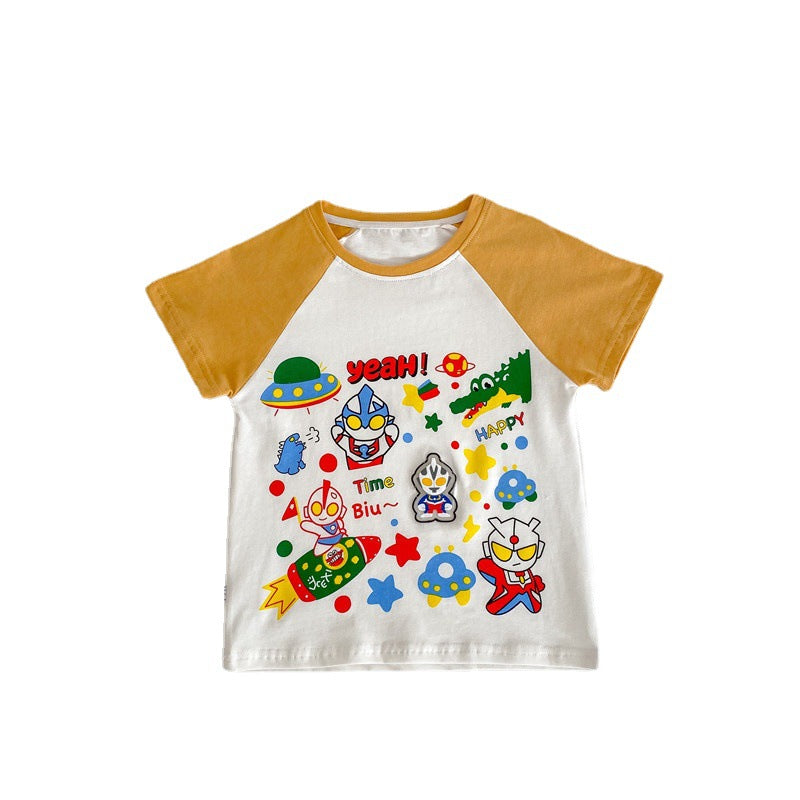 Boys Cute Comfortable Raglan Sleeve Cotton Light Watermark Children's T-shirt