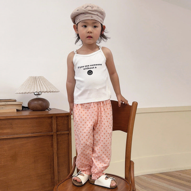 Children's Broken Size Fold Summer Polka Dot Trousers Lightweight Children's Pants