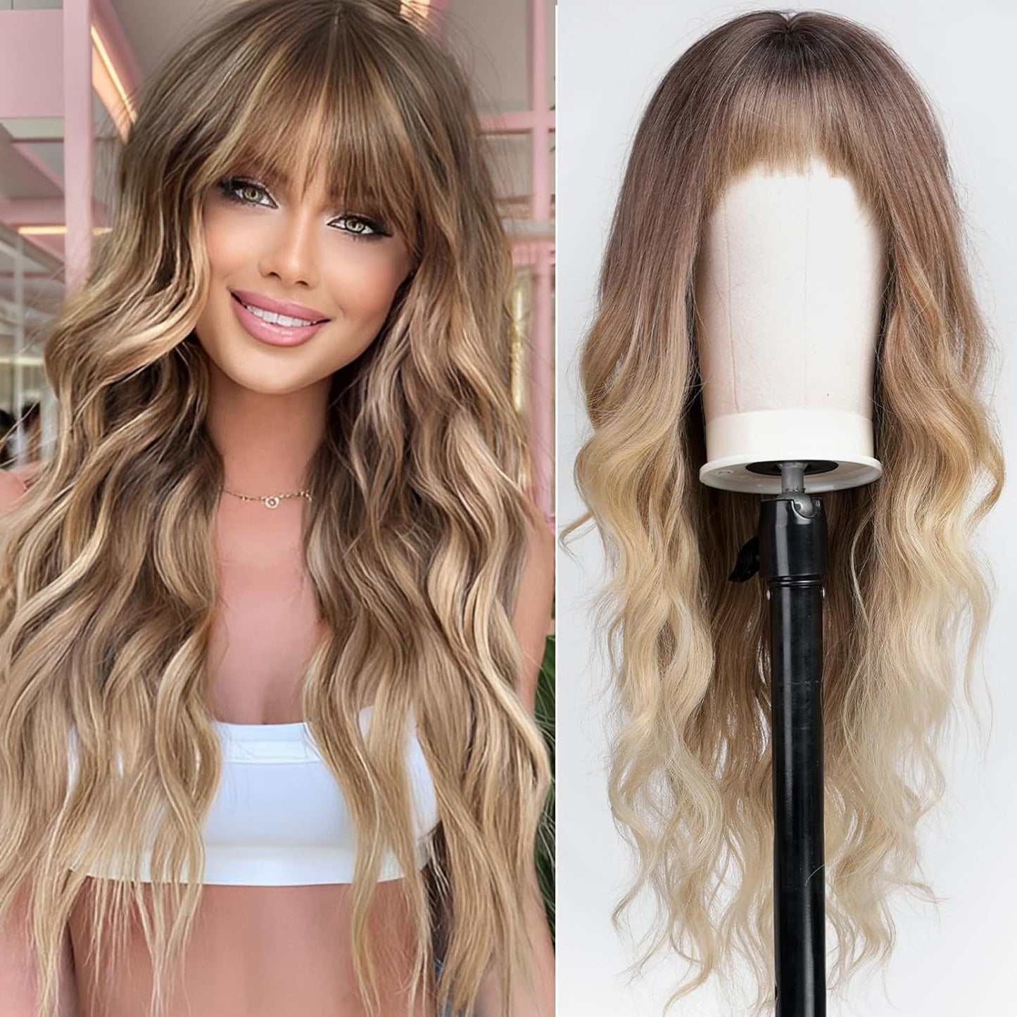 Women's Fashion Synthetic Wigs Brown Gradient Color Wig Long Curls