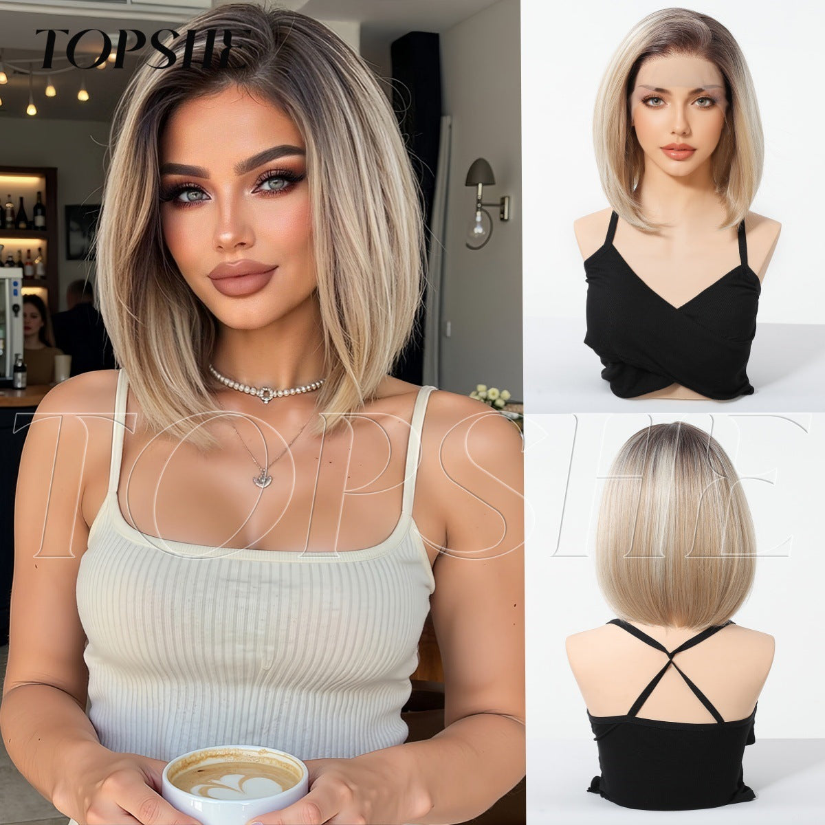 Beautiful Lace Female Dark Brown Summer Wig Short Straight Hair