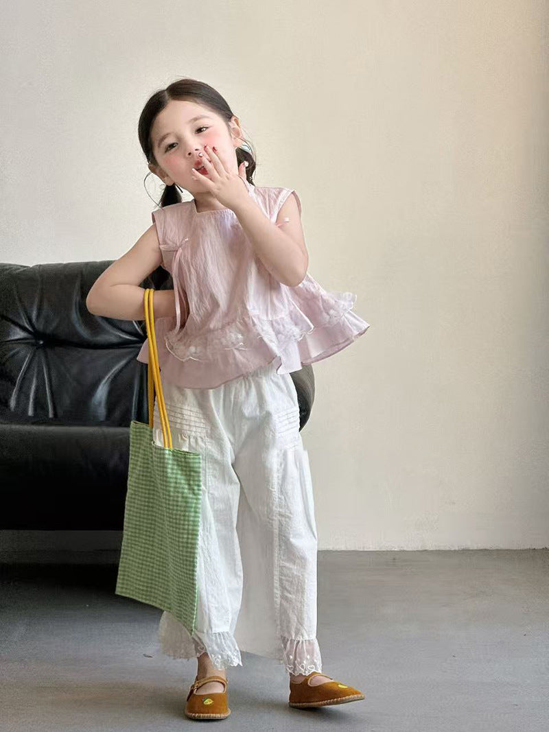 Children's Summer Clothing Korean Lace Sleeveless Sweet Children's Shirt