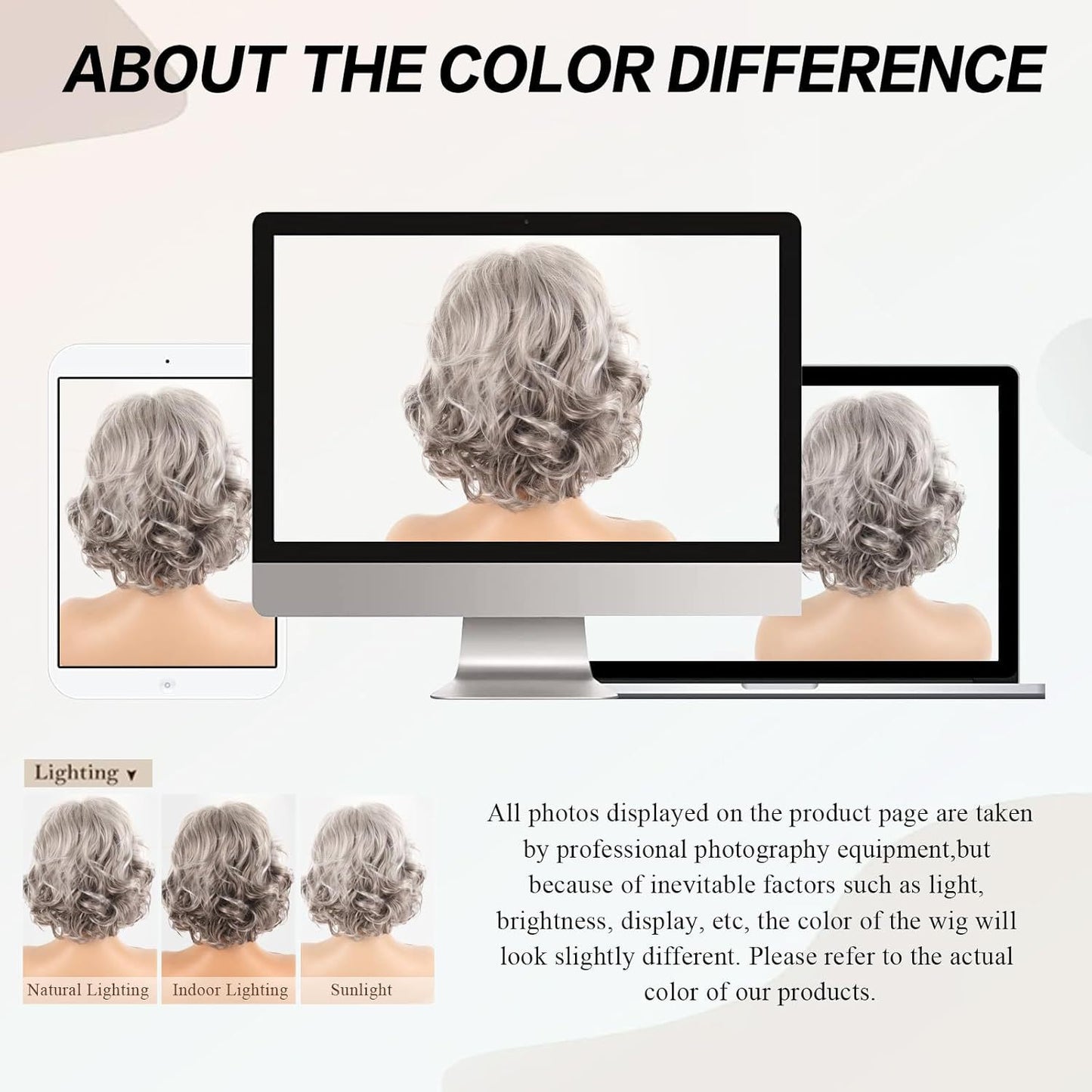 Women's Fashion Synthetic Wigs Gray White Medium Wig Short Curly Hair