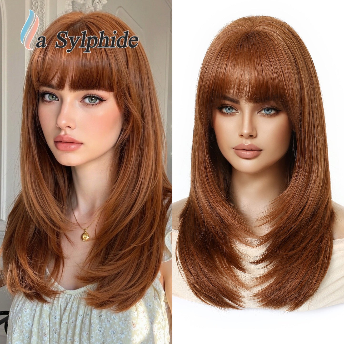 Red Brown Gradient Golden Curly Hair Rose Wig Long Curls