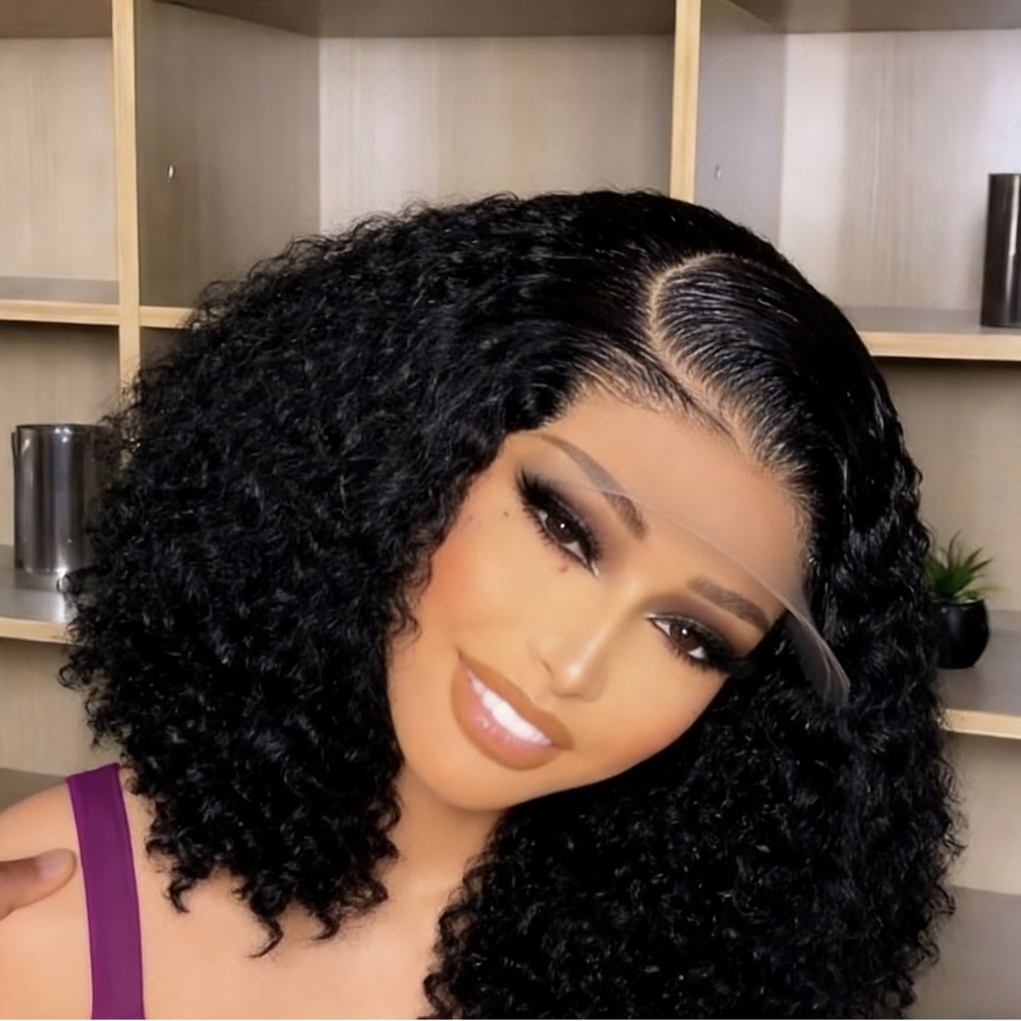 Women's African Small Curly Front Lace Black Short Hair Chemical Wig Long Curls