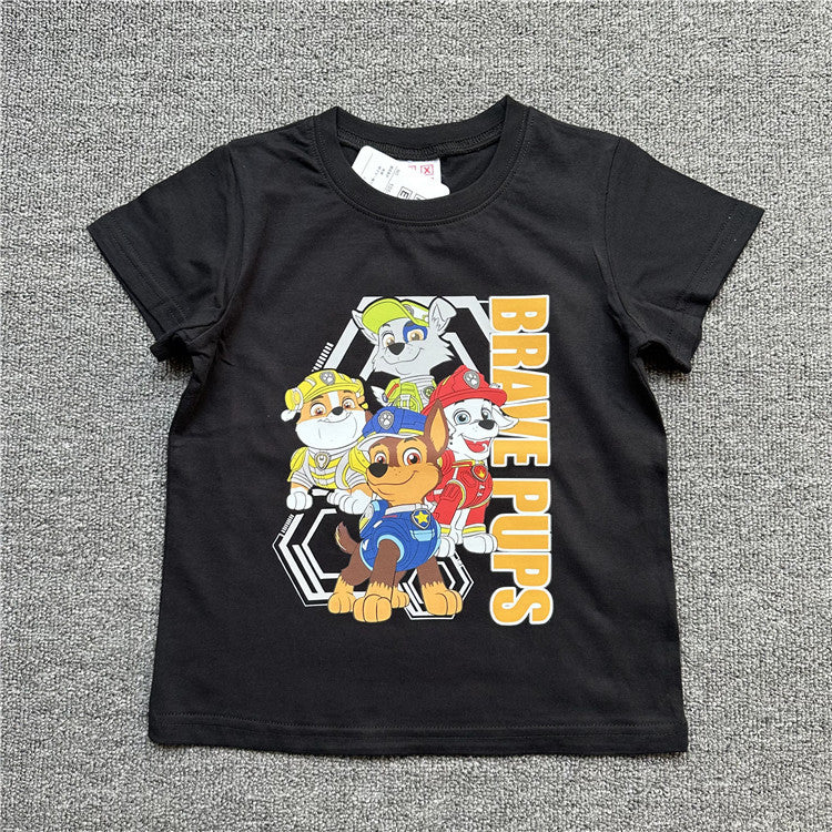 Children's Summer Dog Cartoon Short Sleeve Clothing Stretch Children's T-shirt