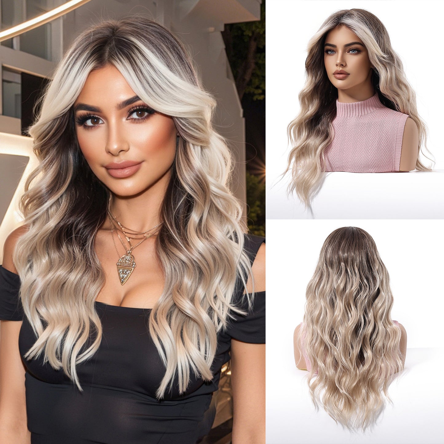 Color Gradient Air Bangs Fluffy Idle Wig Long Curls