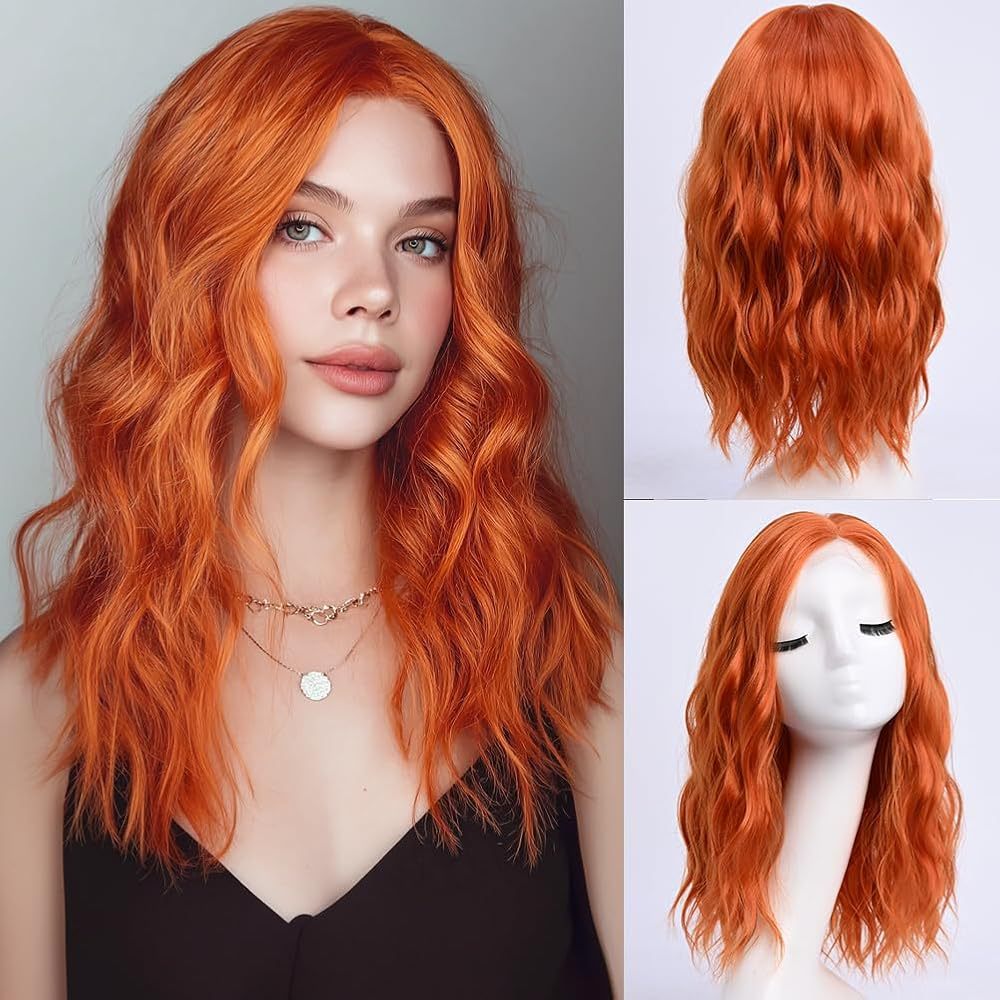 Medium Gradient Golden Curly Hair Female Big Wave Wig Long Curls