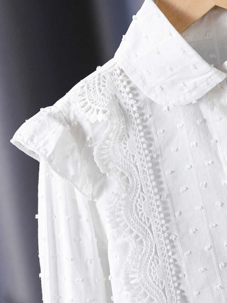 Long-sleeved Pure Cotton Cardigan White For Preppy Style Top Children's Shirt