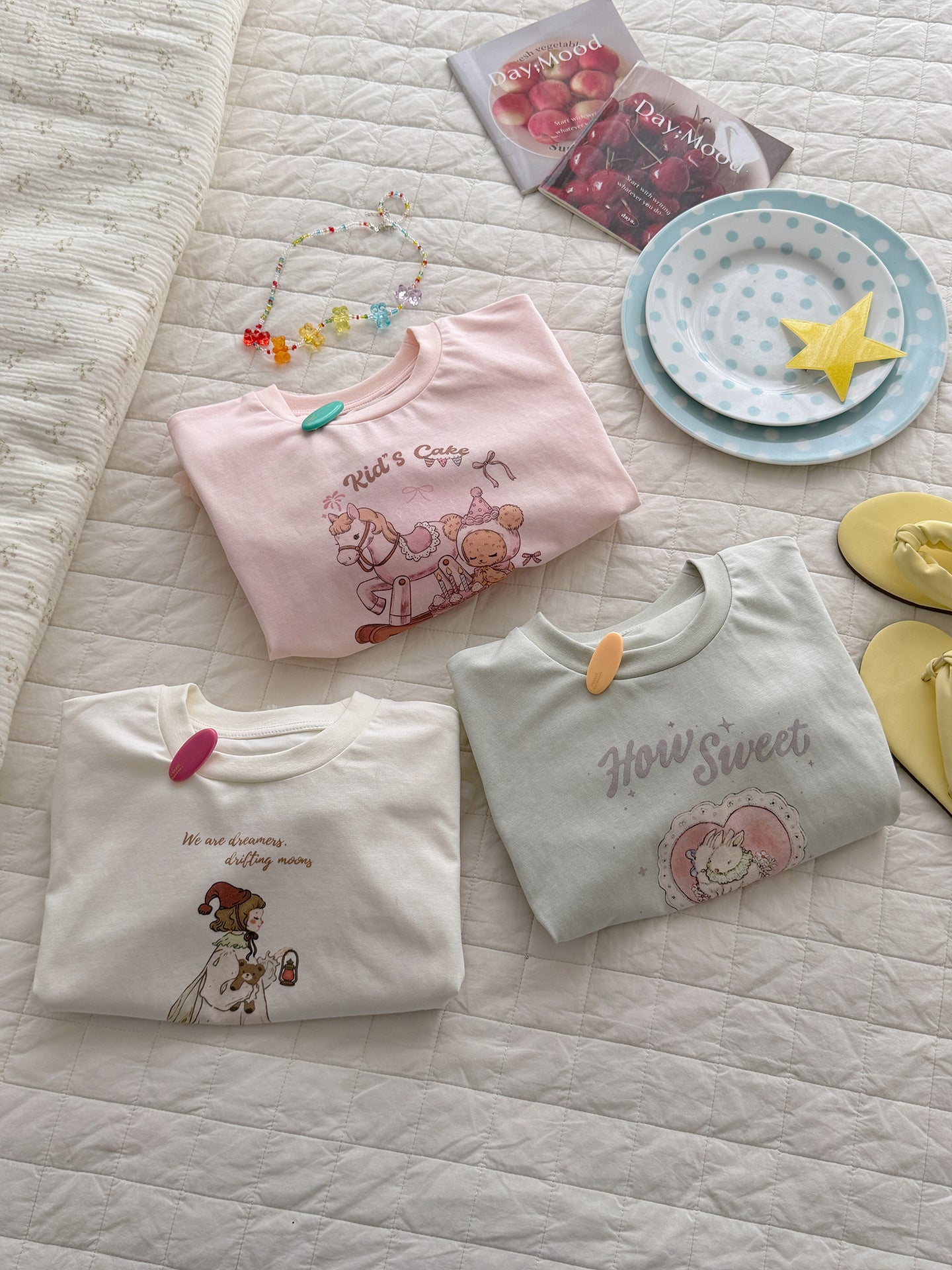 Breathable Rabbit Print Net Skirt Hemline Children's T-shirt