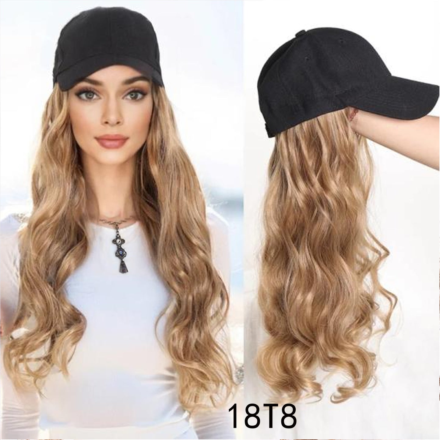 Integrated Female Big Wave Long Curly Hair Peaked Cap Baseball Other Wig