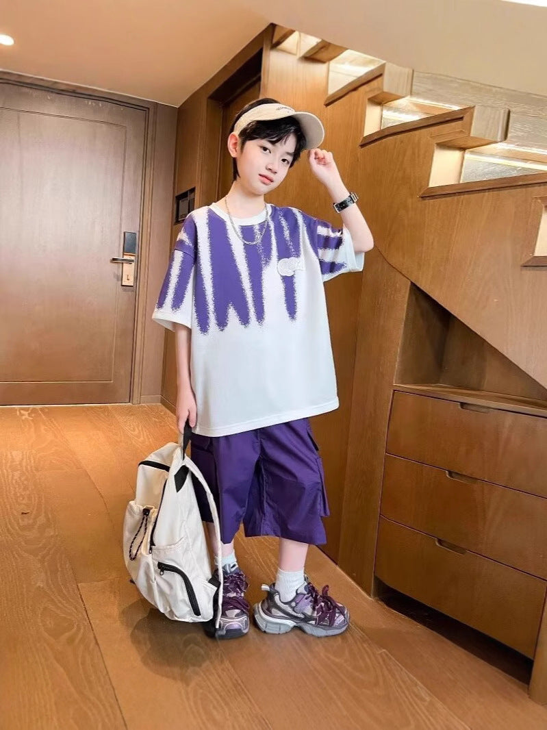 Children's Boy Thin Type Loose Half Sleeve Children's Suit