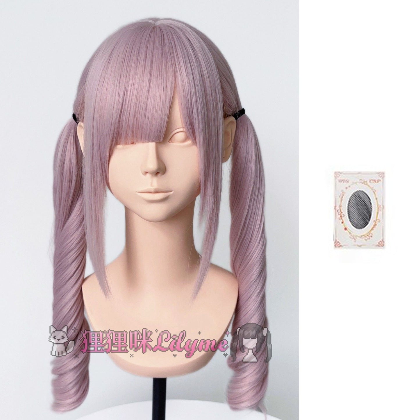 White Peach Curly Female Light Pink Straight Bangs Roman Wig Long Curls