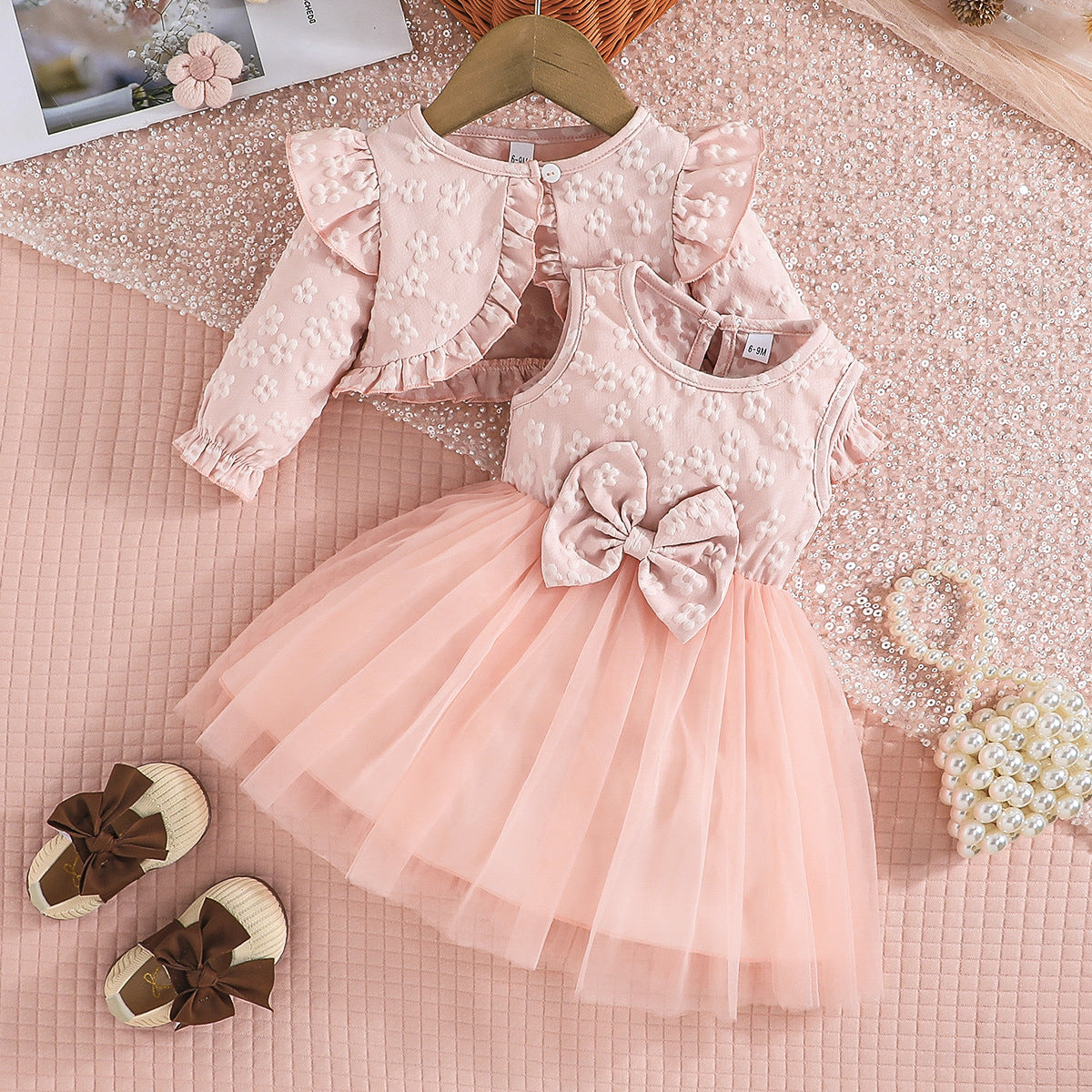 Color Texture Pattern Long Sleeve Coat Fashionable Children's Dress