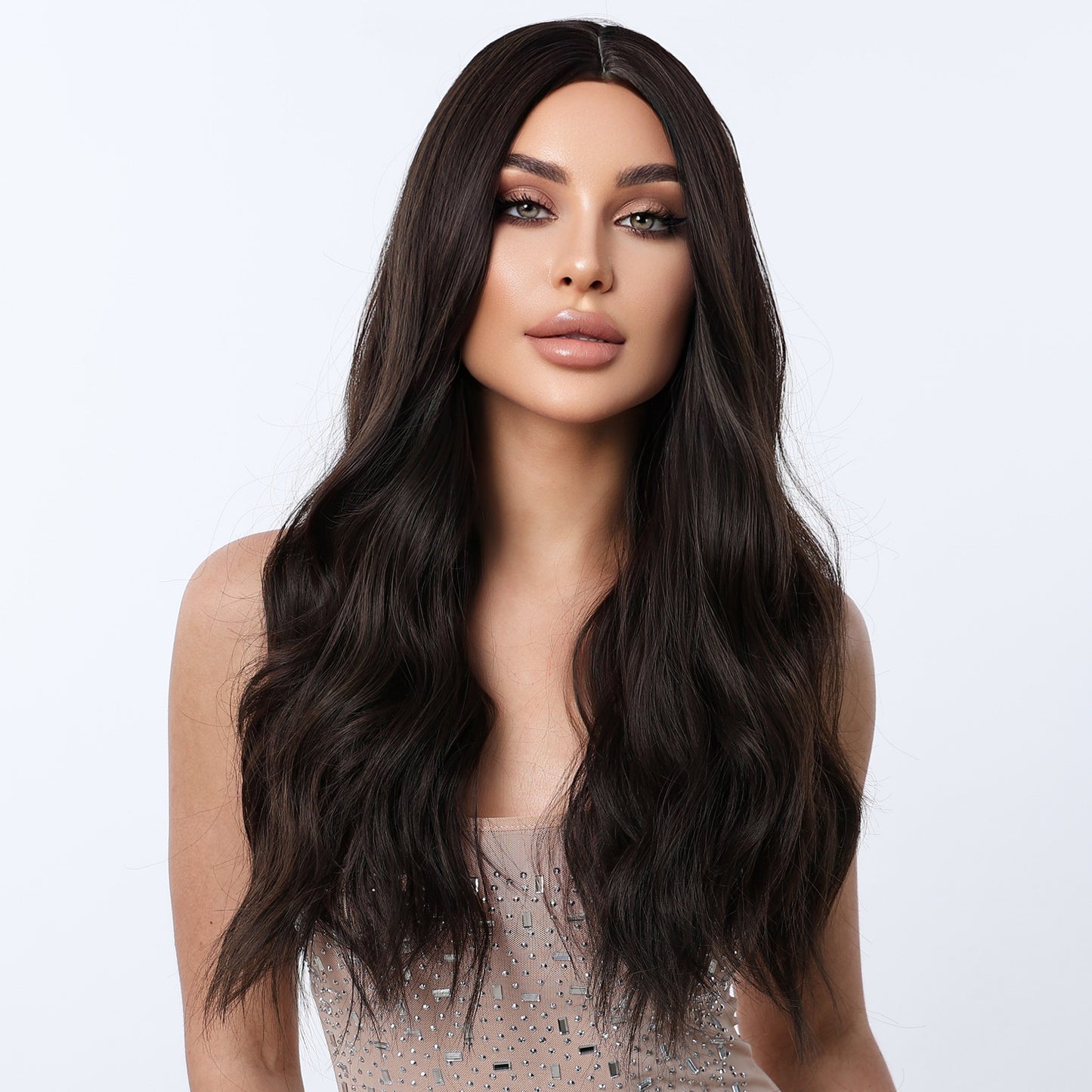 Mid-length Curly White Gold Color Big Wave Hair Chemical Fiber Wig Long Curls