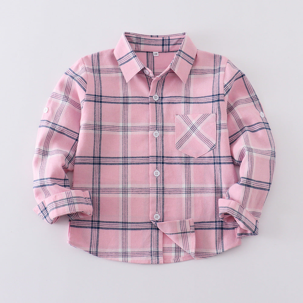 Children's Long-sleeved Plaid Korean Casual Cotton Trendy Western Children's Shirt