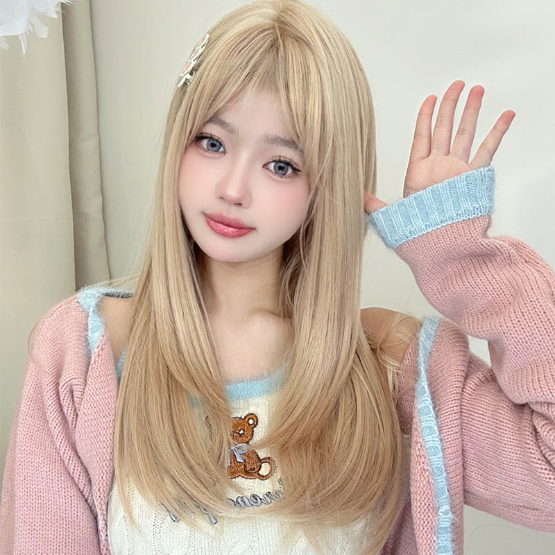 Female Hair Sweet Cute White Gold Color Natural Long Straight Wig