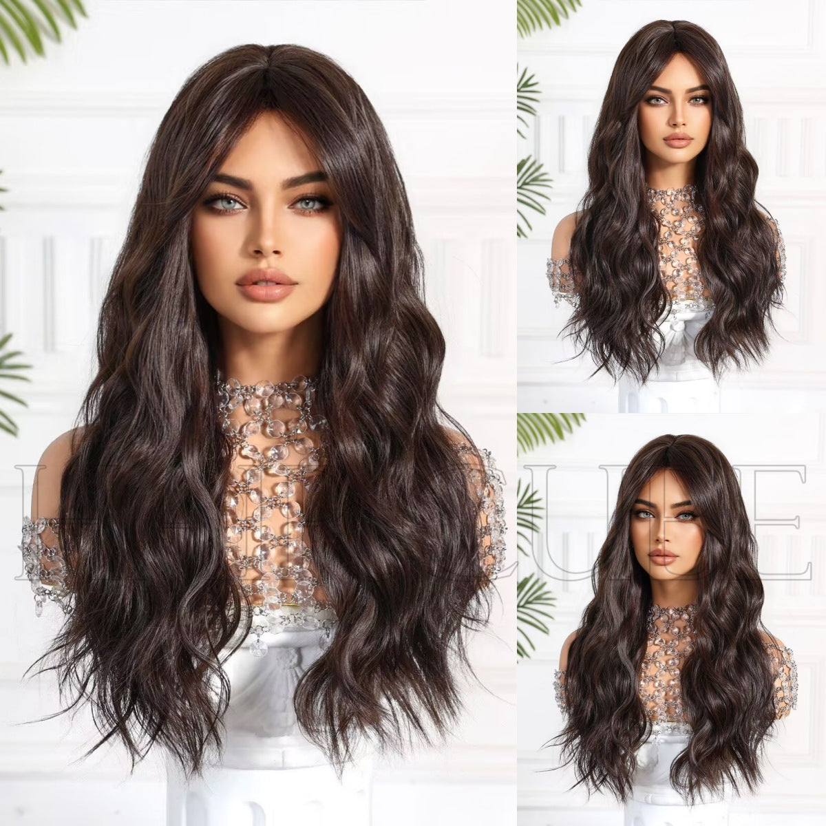 Hair Type Black Brown Curly Mechanism Bangs Head Wig Long Curls